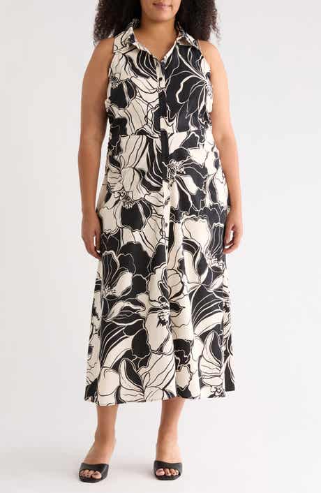 London Times Floral Side Ruched Linen Blend Midi Dress