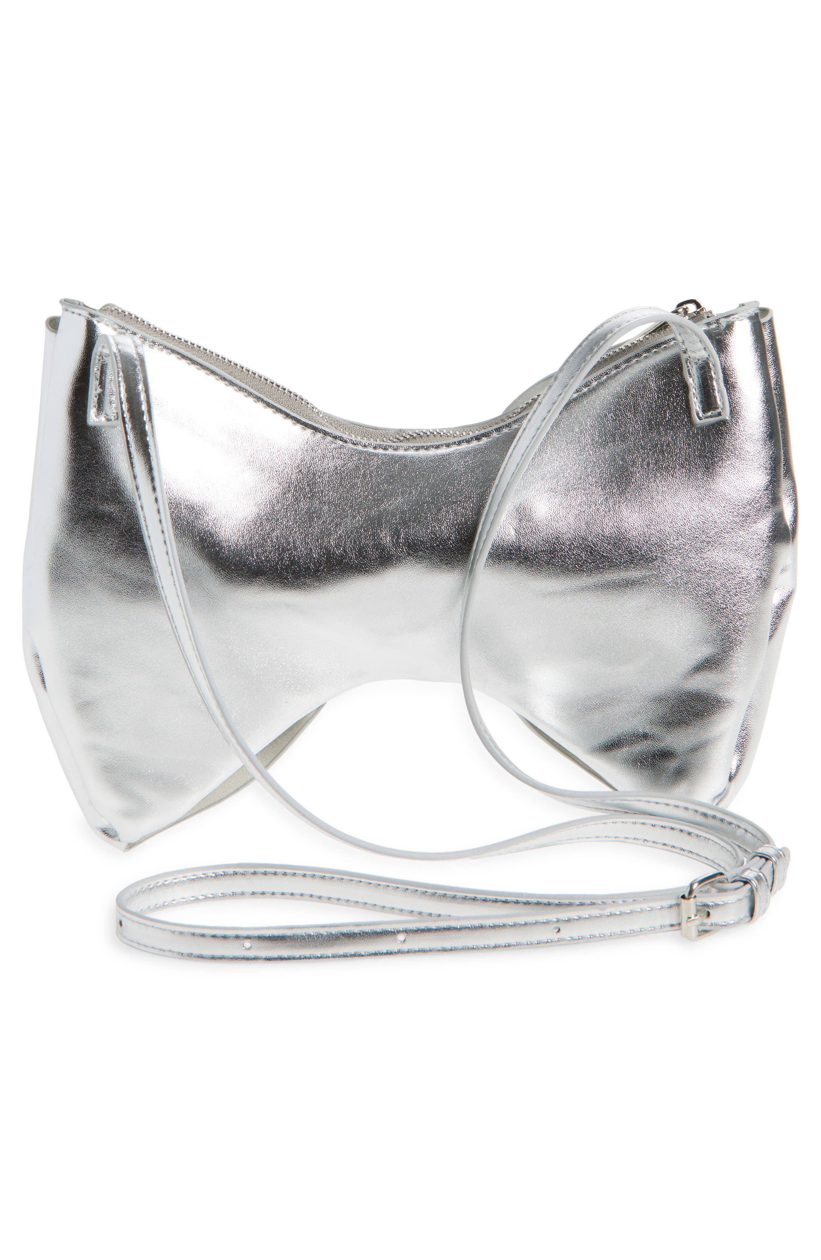 Ruby & Ry Kids' Puffy Bow Faux Leather Crossbody Bag, Alternate, color, Silver