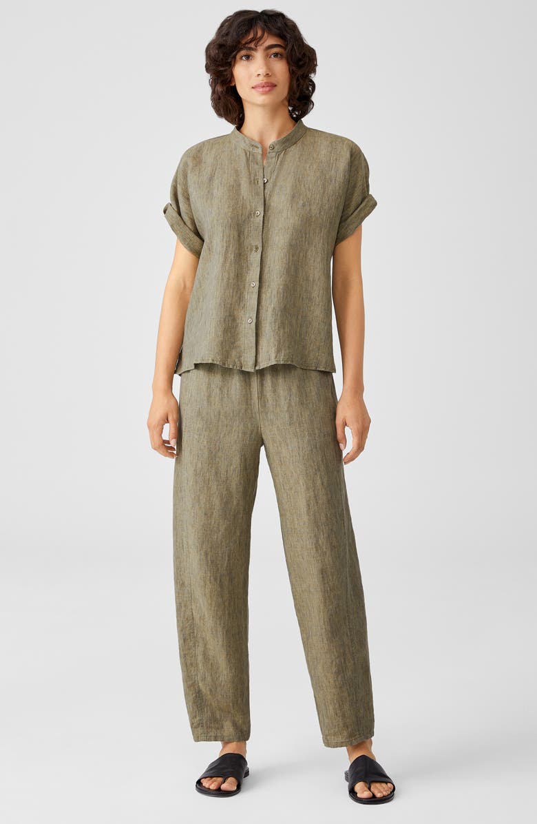 Eileen Fisher Mandarin Collar Organic Linen Shirt, Alternate, color, 