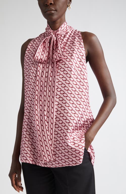 Oscar De La Renta Chain Print Tie Neck Silk Shift Dress In Beet/pink