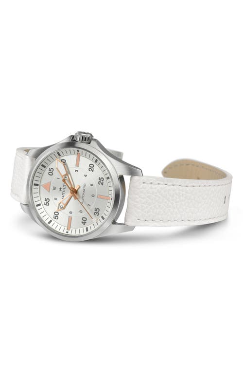 Hamilton Khaki Aviation Pilot Automatic Leather Strap Watch, 36mm In Silver