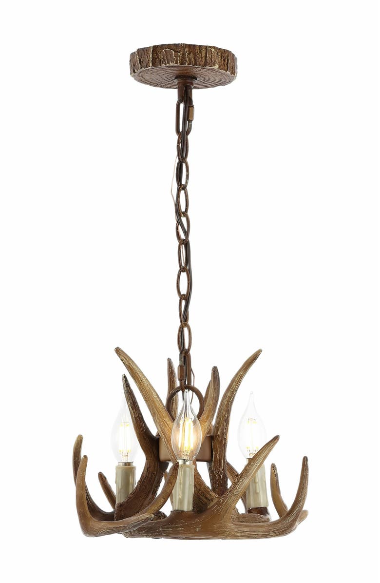 JONATHAN Y Nelle Adjustable Resin Antler 3-Light LED Chandelier, Main, color, Brown