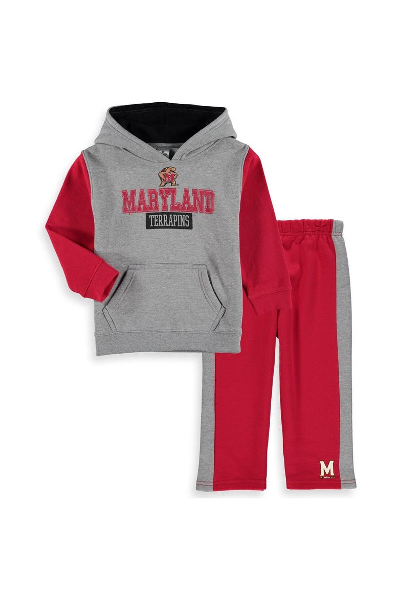 Toddler Colosseum Heathered Gray/Red Maryland Terrapins Back To School Fleece Hoodie And Pant Set, Alternate, color, Heather Gray