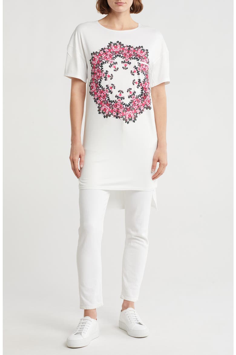 High Low Tunic T-Shirt Dress, Main, color, WHITE PINK FLORAL WREATH PRNT