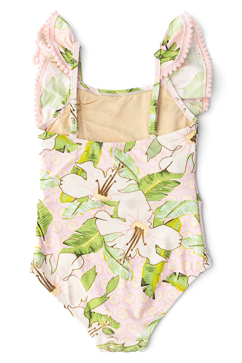 Kids' Hibiscus Botanical Ruffle One-Piece UPF 50+ Swimsuit, Alternate, color, PINK
