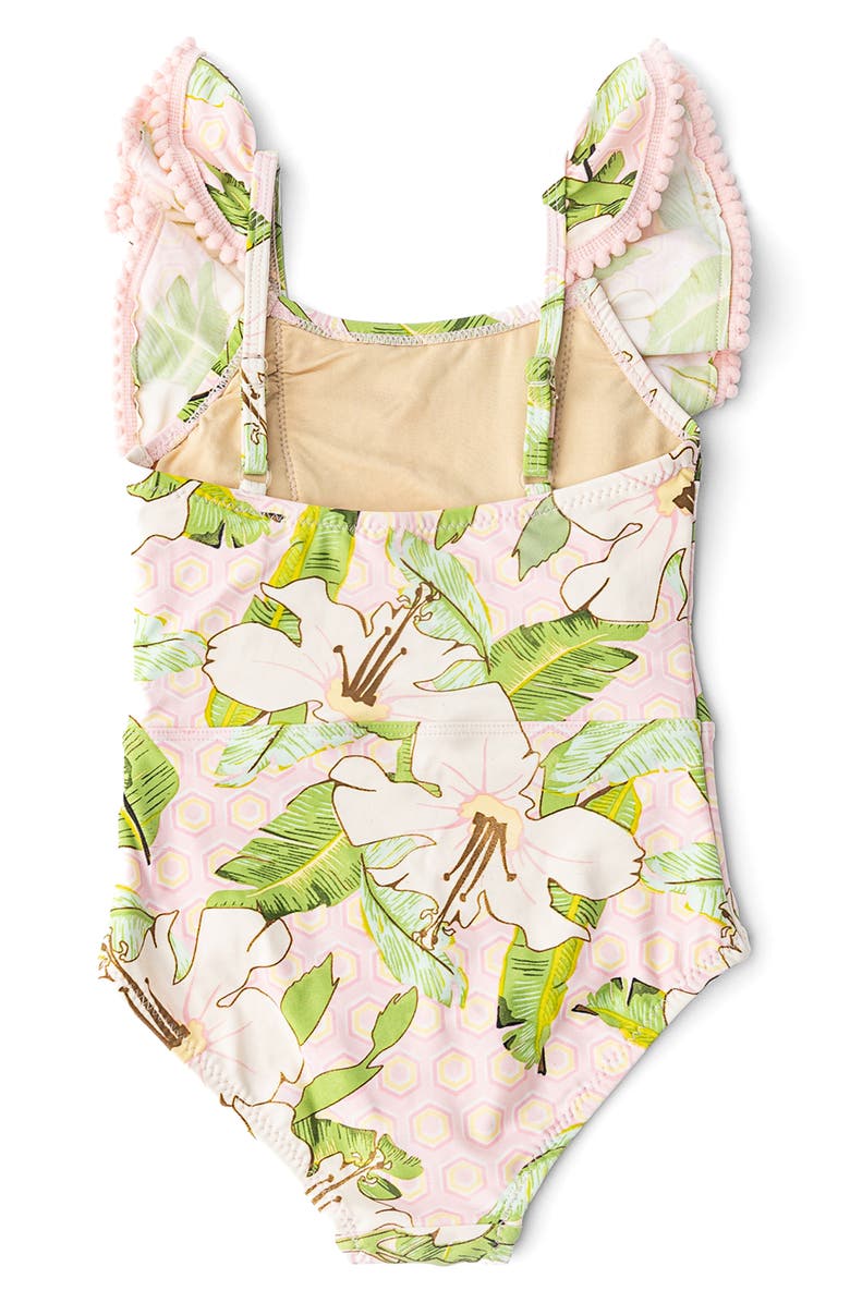 Shade Critters Kids' Hibiscus Botanical Ruffle One-Piece UPF 50+ Swimsuit, Alternate, color, Pink