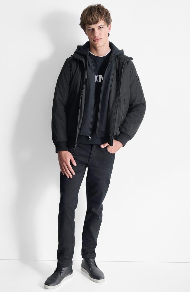 DKNY Water Resistant Bomber with Hooded Bib, Alternate, color, Black