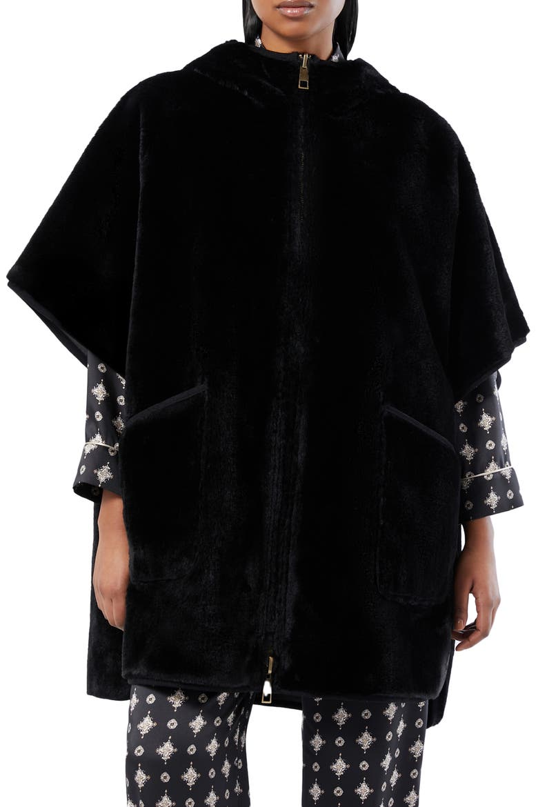 Gel Reversible Faux Fur Hooded Cape, Alternate, color, BLACK