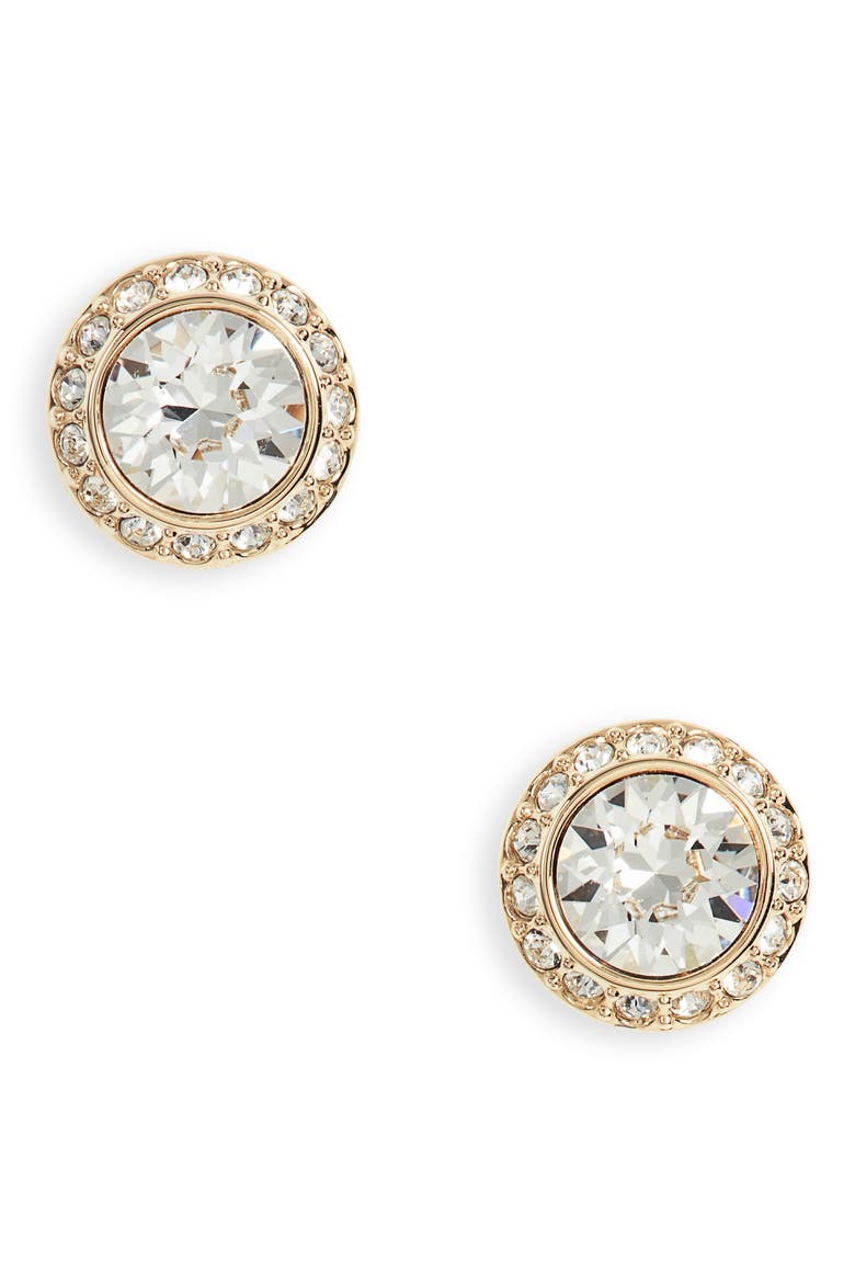 Angelic Round Crystal Stud Earrings, Main, color, GOLD
