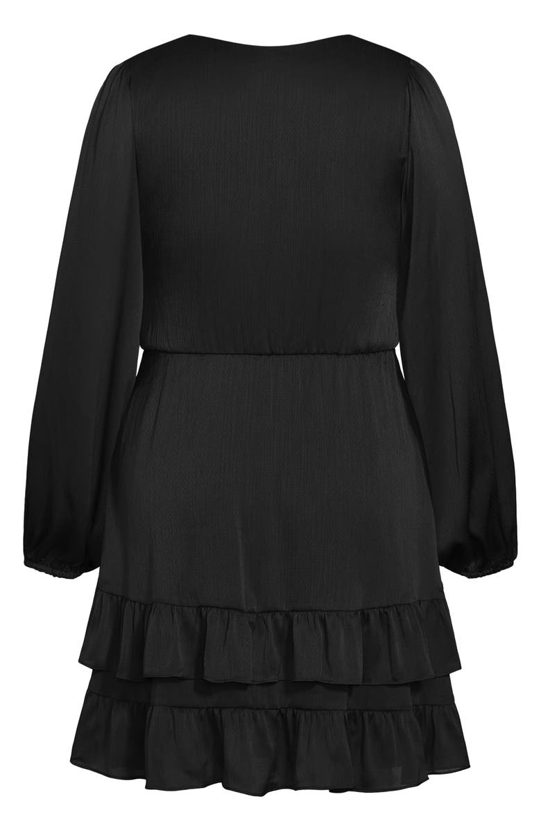 City Chic Arya Long Sleeve Faux Wrap Satin Dress, Alternate, color,