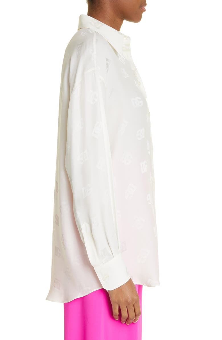 Dolce&Gabbana Logo Jacquard Long Sleeve Silk Button-Up Blouse, Alternate, color, 