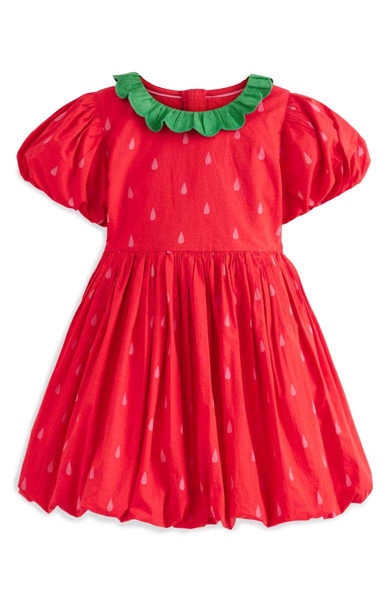Mini Boden Kids' Strawberry Bubble Hem Poplin Dress, Main, color, Poppy Red Strawberry