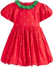 Mini Boden Kids' Strawberry Bubble Hem Poplin Dress