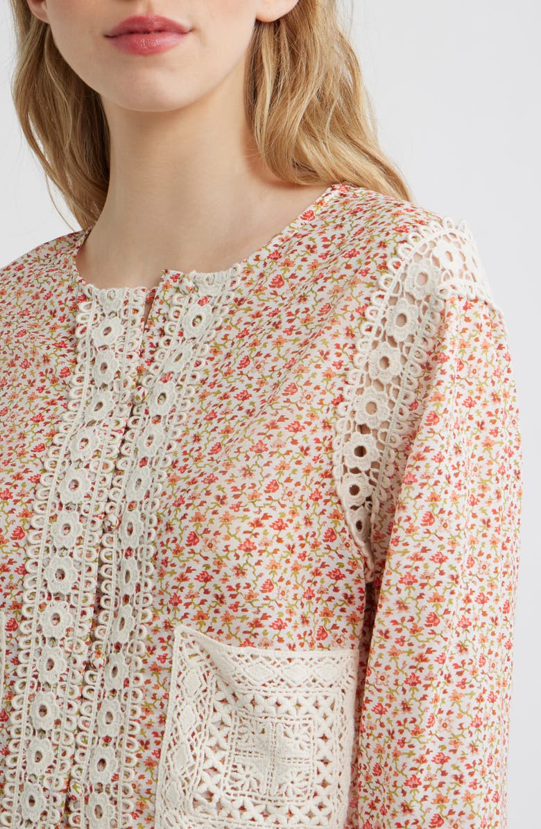 Hill House Home The Tory Crop Organic Cotton Voile Top, Alternate, color, Geo Ditsy Ivory