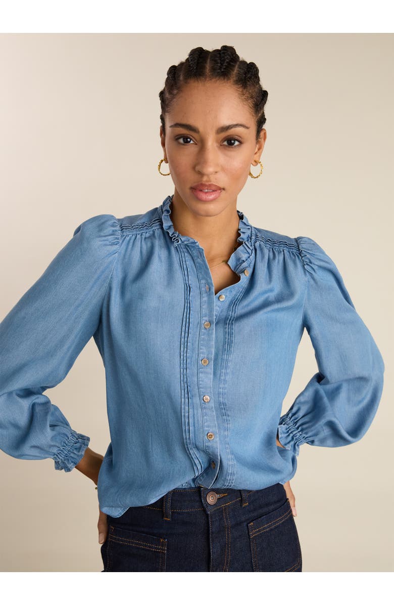 Baukjen Zoe Frill Neck Blouse, Alternate, color, Mid Indigo