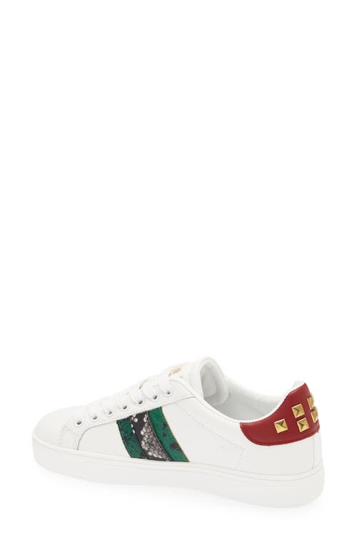 Roberto Cavalli Snake Embossed Pyramid Stud Tennis Shoe In White
