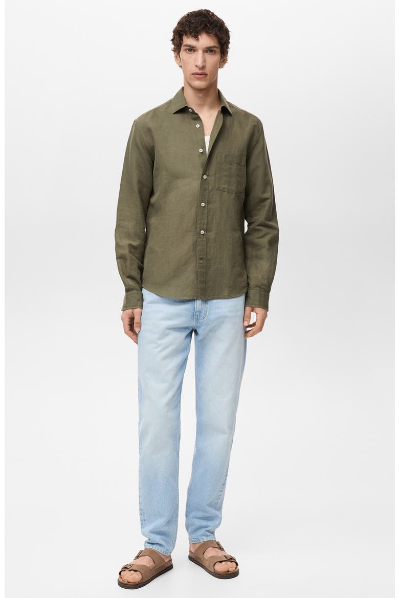 Classic Fit Linen & Cotton Button-Up Shirt, Alternate, color, KHAKI GREEN