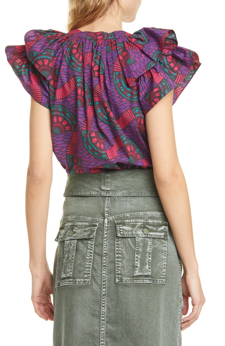 Ulla Johnson Elm Flutter Sleeve Cotton Top, Alternate, color, 