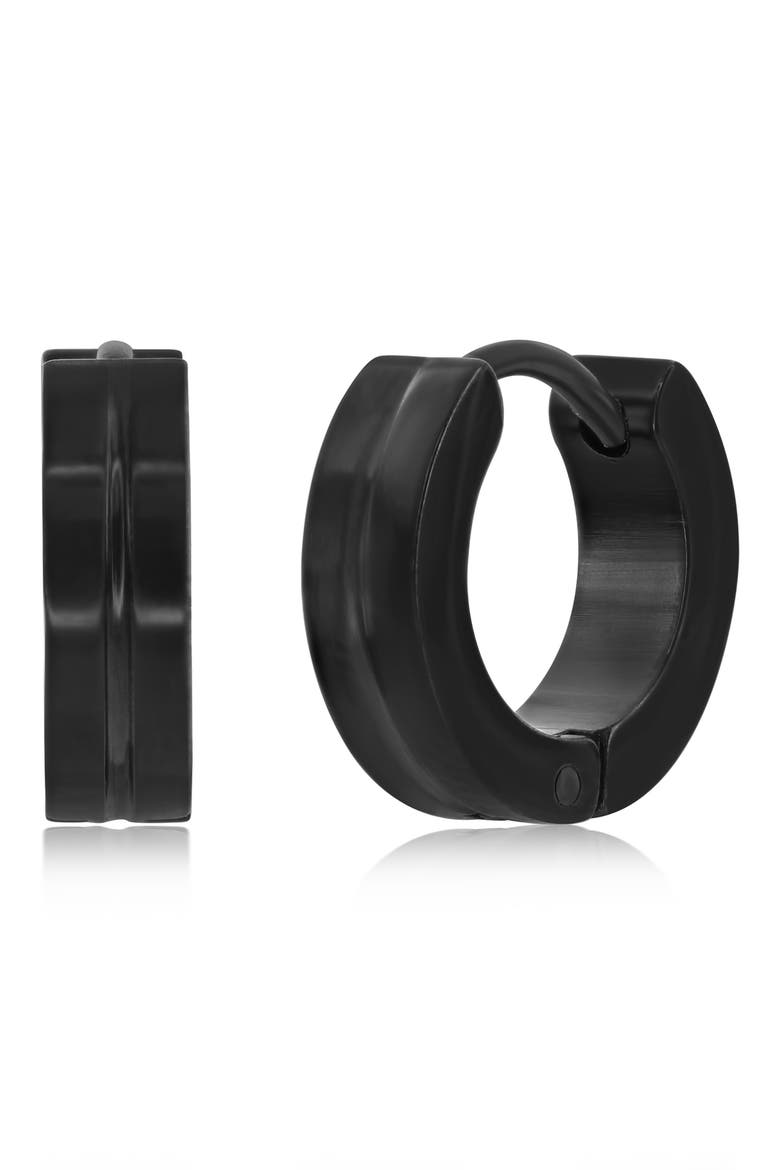 Men's Polished Huggie Hoop Earrings, Main, color, BLACK