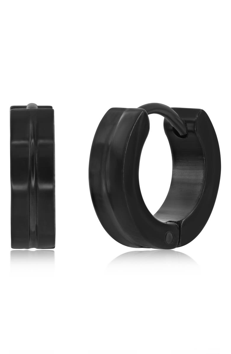 BLACKJACK Men's Polished Huggie Hoop Earrings, Main, color, Black