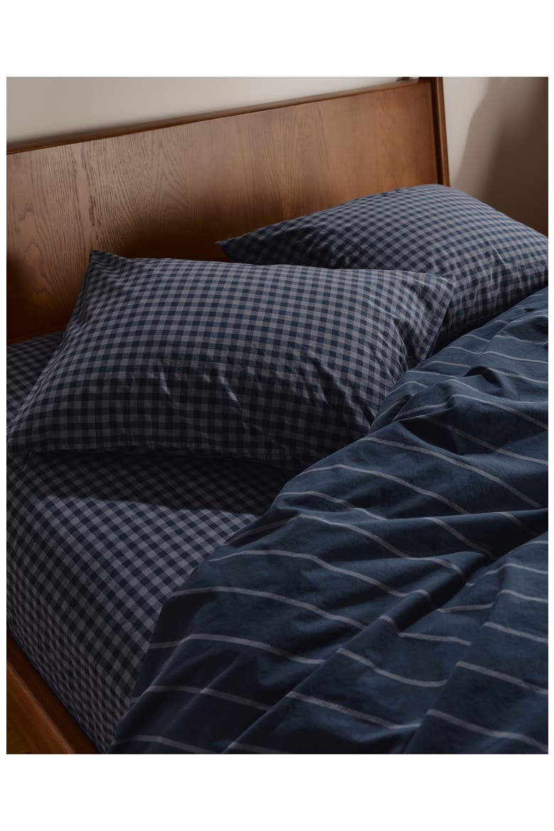Brushed Cotton Fitted Sheet, Alternate, color, DUSK CHECK