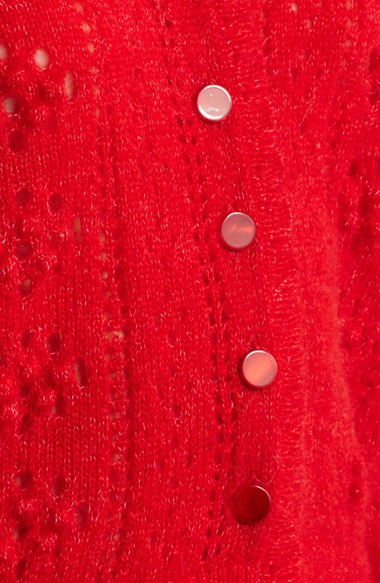 DÔEN Cosette Pointelle Cardigan, Alternate, color, Cerise Grosgrain Ribbon