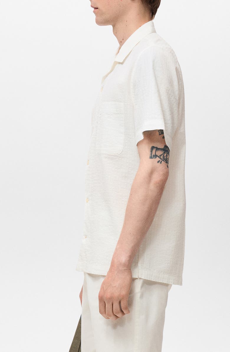 MANGO Regular Fit Seersucker Camp Shirt, Alternate, color, Off White