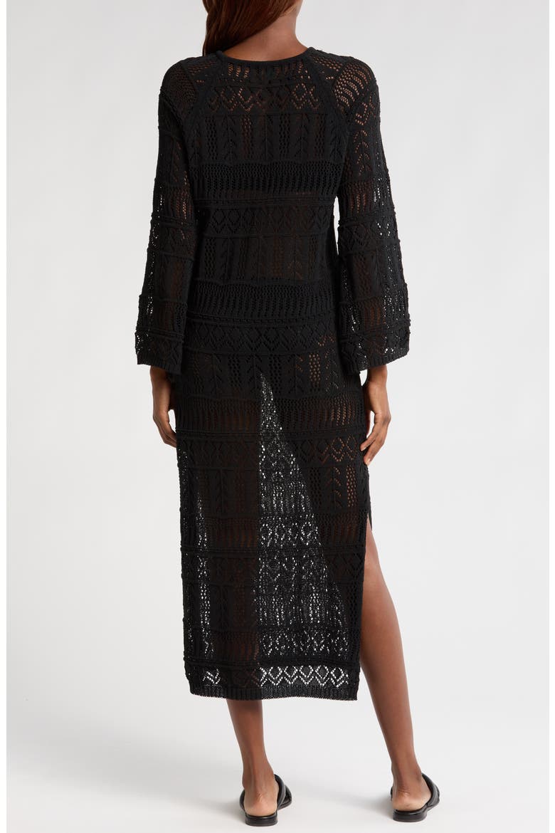 Lace Knit Long Sleeve Cover-Up Midi Dress, Alternate, color, BLACK