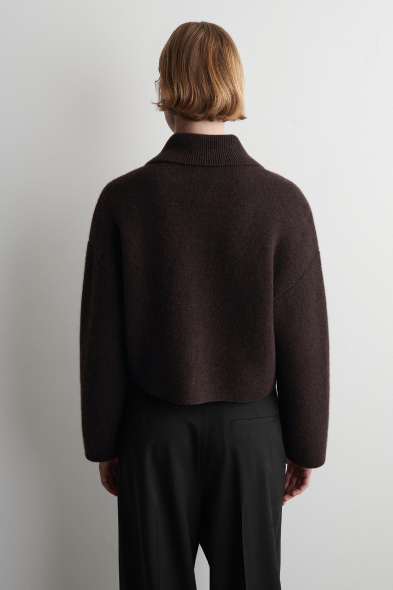 Cropped Knitted Merino Wool Jacket, Alternate, color, DARK-BROWN MÉLANGE