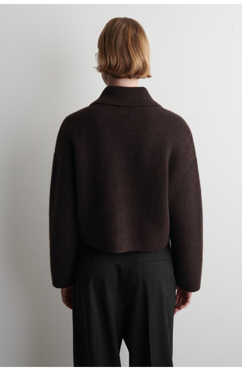 COS Cropped Knitted Merino Wool Jacket, Alternate, color, Dark-Brown Mélange