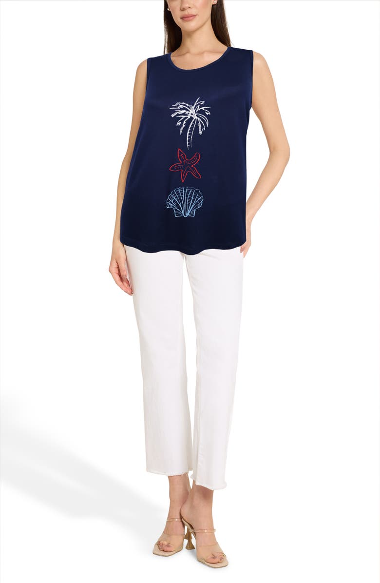 CARIBBEAN JOE The Everyday Embroidered Tank, Alternate, color, Navy White