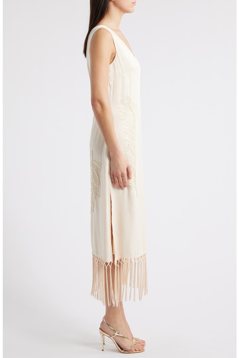 Serita Sleeveless Beaded Fringe Hem Dress, Alternate, color, CHAMPAGNE/ CREAM