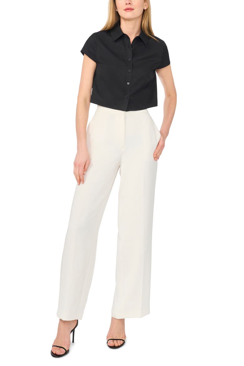 Cap Sleeve Button-Up Shirt, Alternate, color, RICH BLACK