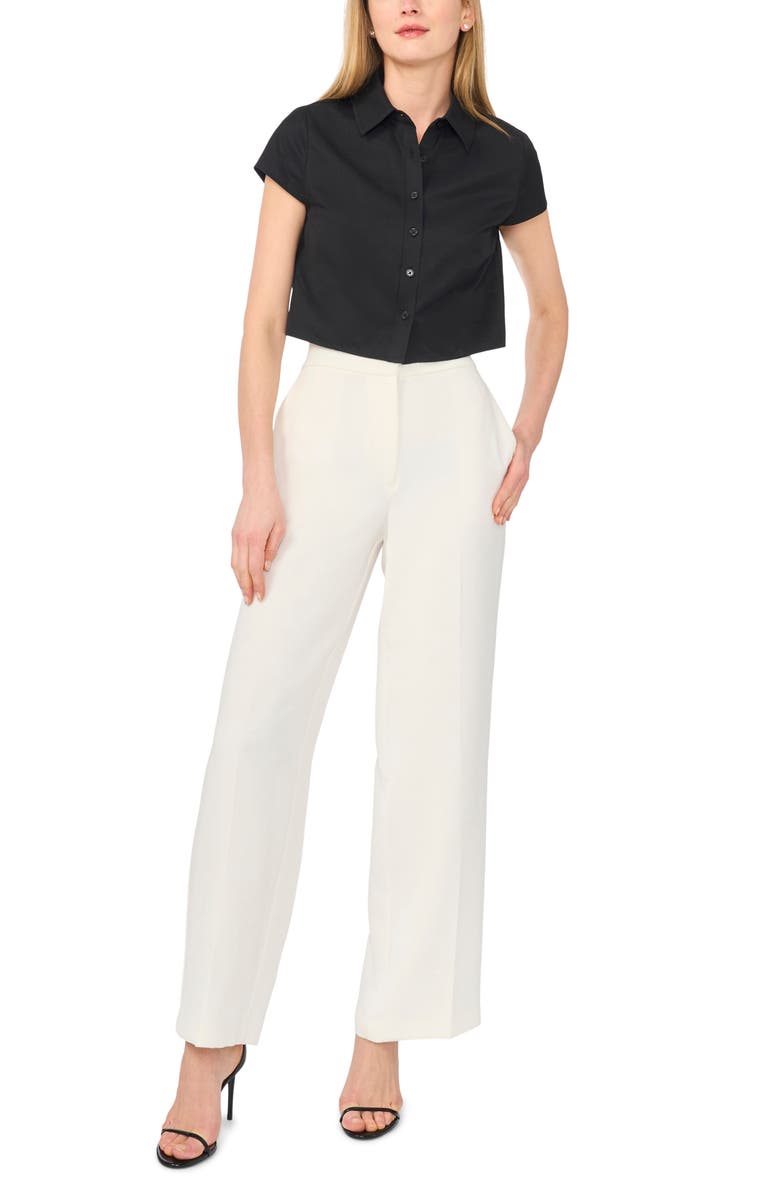 Ted Baker Cap Sleeve Button-Up Shirt, Alternate, color, Rich Black