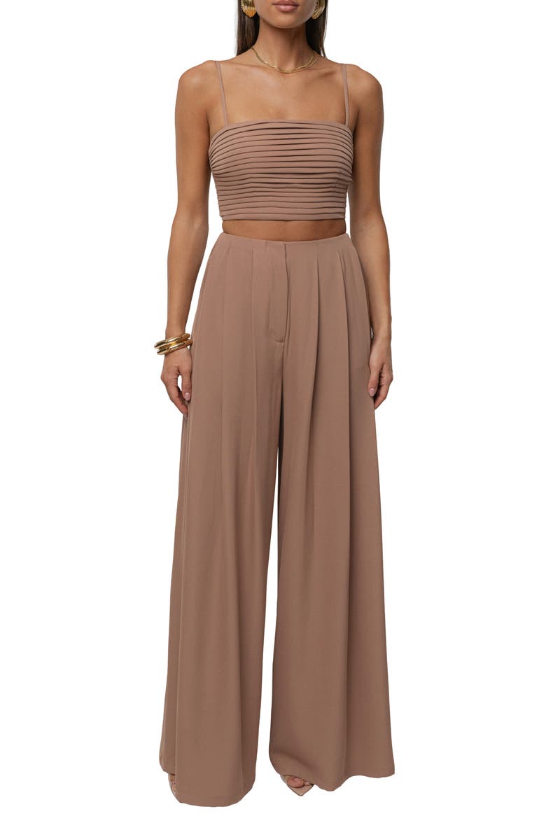 JLUXLABEL Serenade Crop Top & Wide Leg Pants, Main, color, Beige
