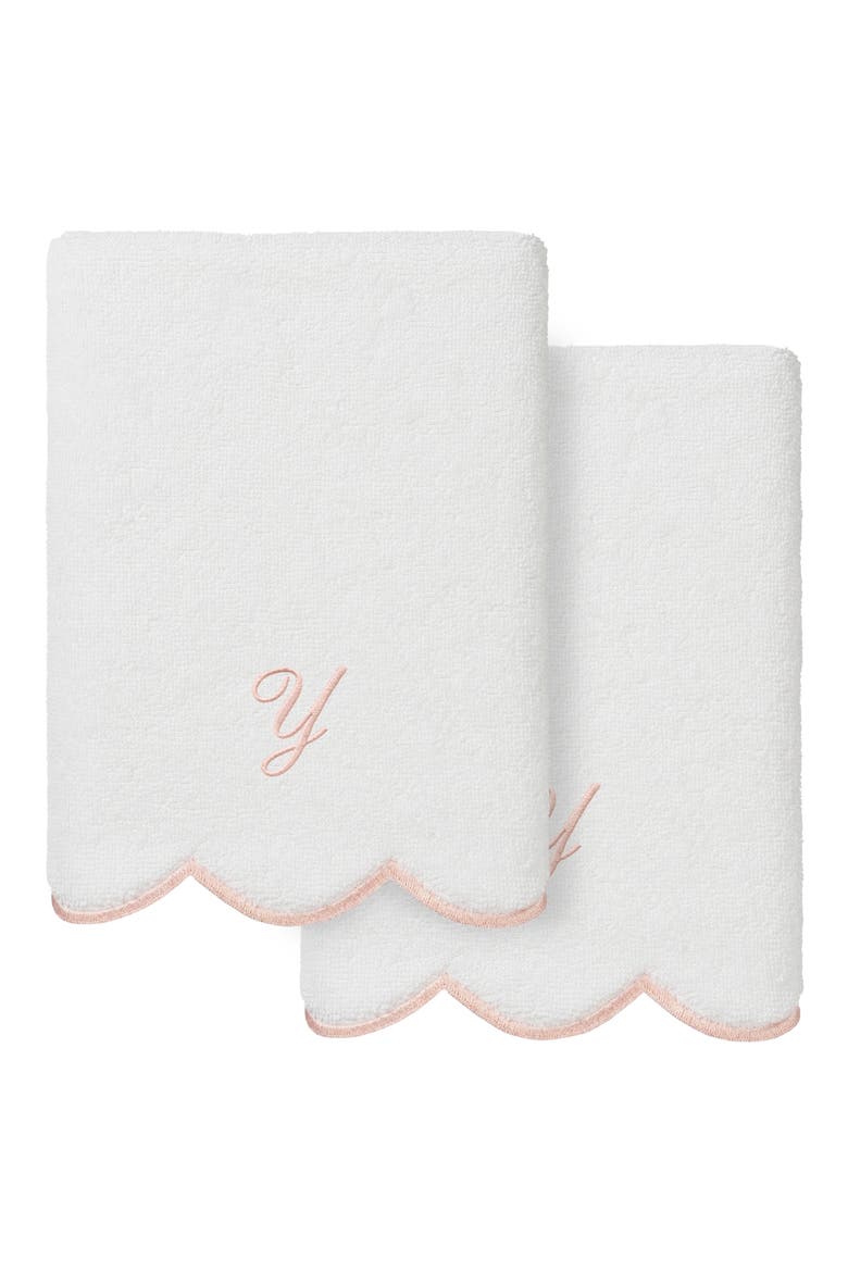 Scallop Personalized Monogram 2-Piece Towel Set, Main, color, WHITE/ PINK Y