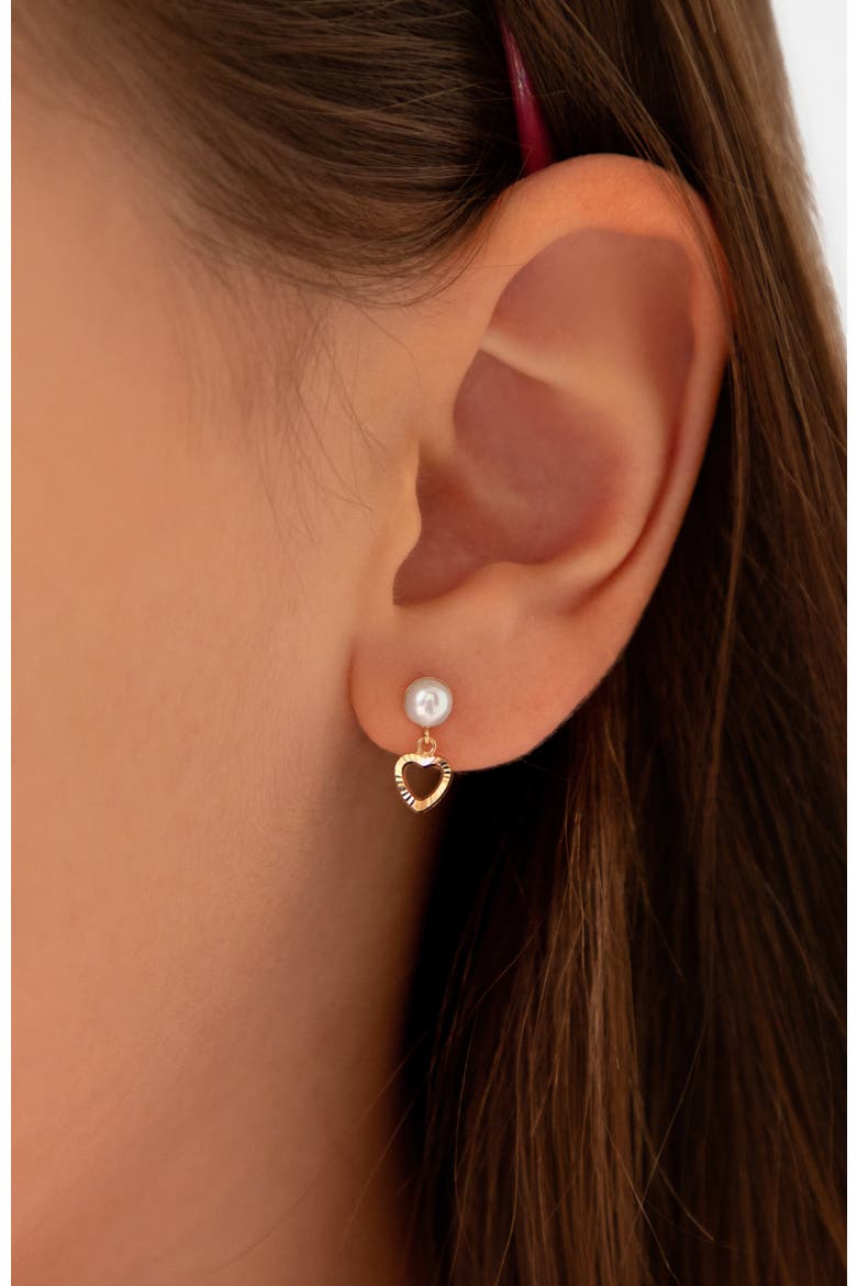 14k Pearl Heart Dangle Girl Earrings, Alternate, color, White
