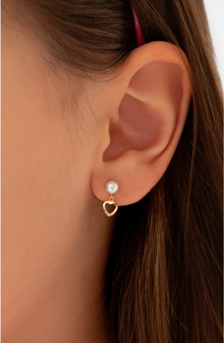In Season Jewelry 14k Pearl Heart Dangle Girl Earrings, Alternate, color,