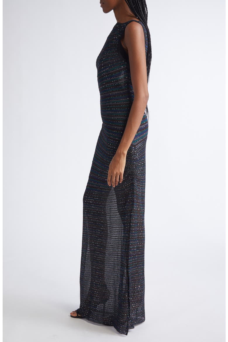 Stripe Bateau Neck Metallic Knit Dress, Alternate, color, MULTI BLK GREEN BLUE TONES