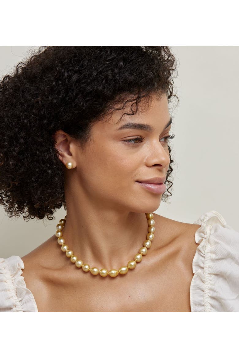Champagne Golden South Sea Round AAA Pearl Stud Earrings, Alternate, color, Yellow Gold