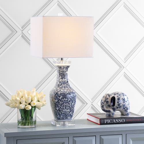 Jonathan Y May 28" Ceramic/crystal Led Table Lamp, Blue/white In Blue/white