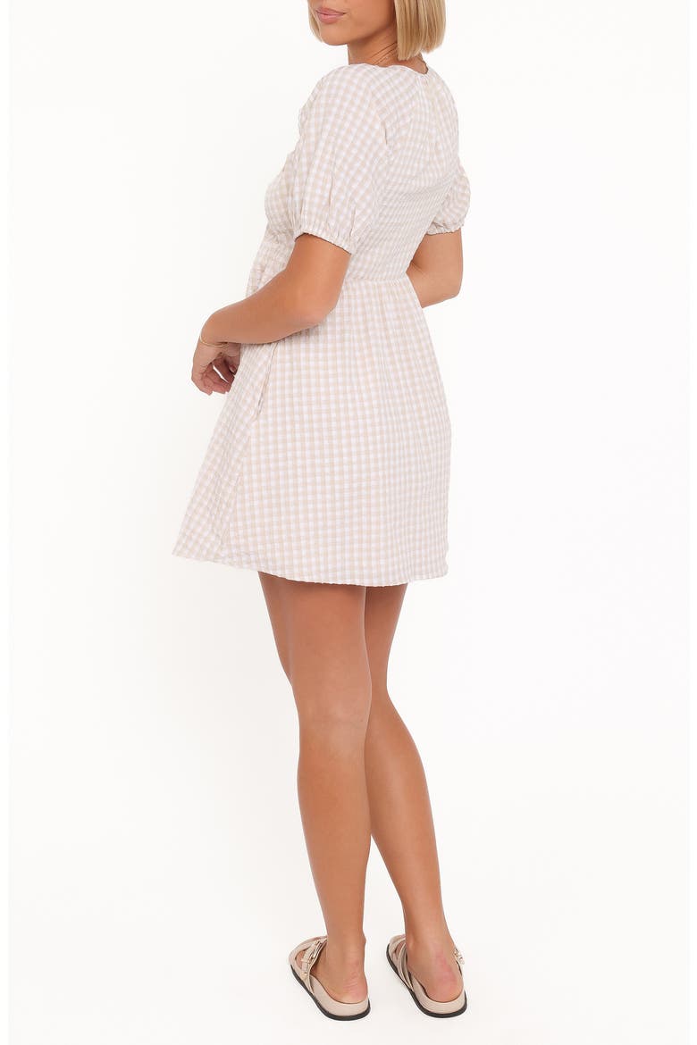 Cadhla Print Cotton Blend Minidress, Alternate, color, BEIGE GINGHAM