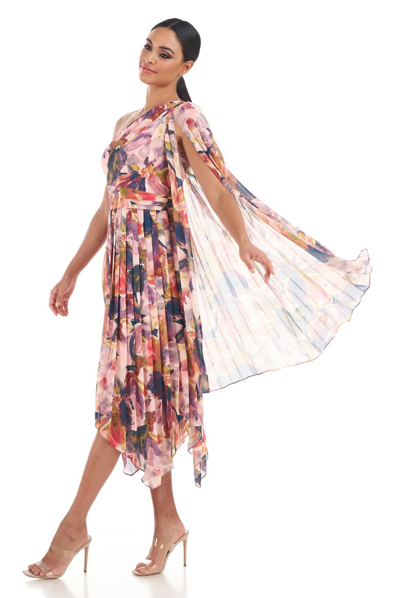 Lilah Floral One-Shoulder Chiffon Gown, Alternate, color, ROSETTE MULTI