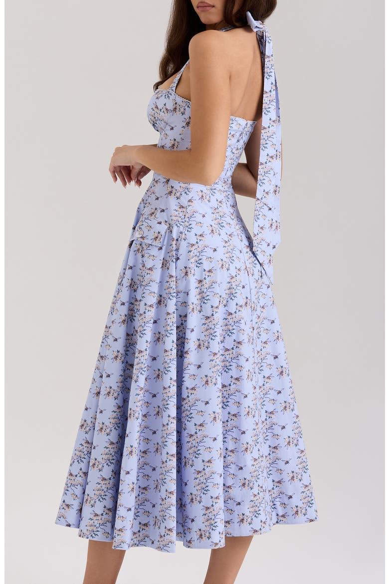 Claudia Floral Halter Midi Dress, Alternate, color, BEE FLORAL BLUE