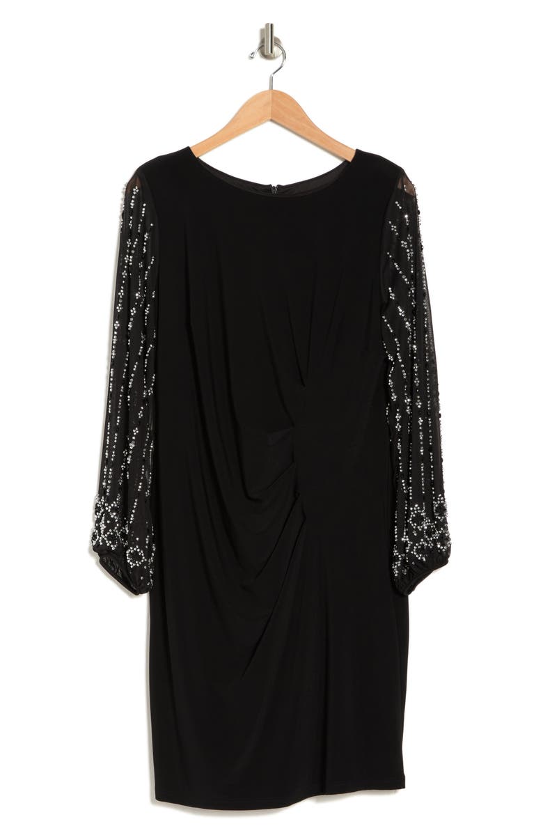 Marina Beaded Long Sleeve Cocktail Dress, Alternate, color, Black