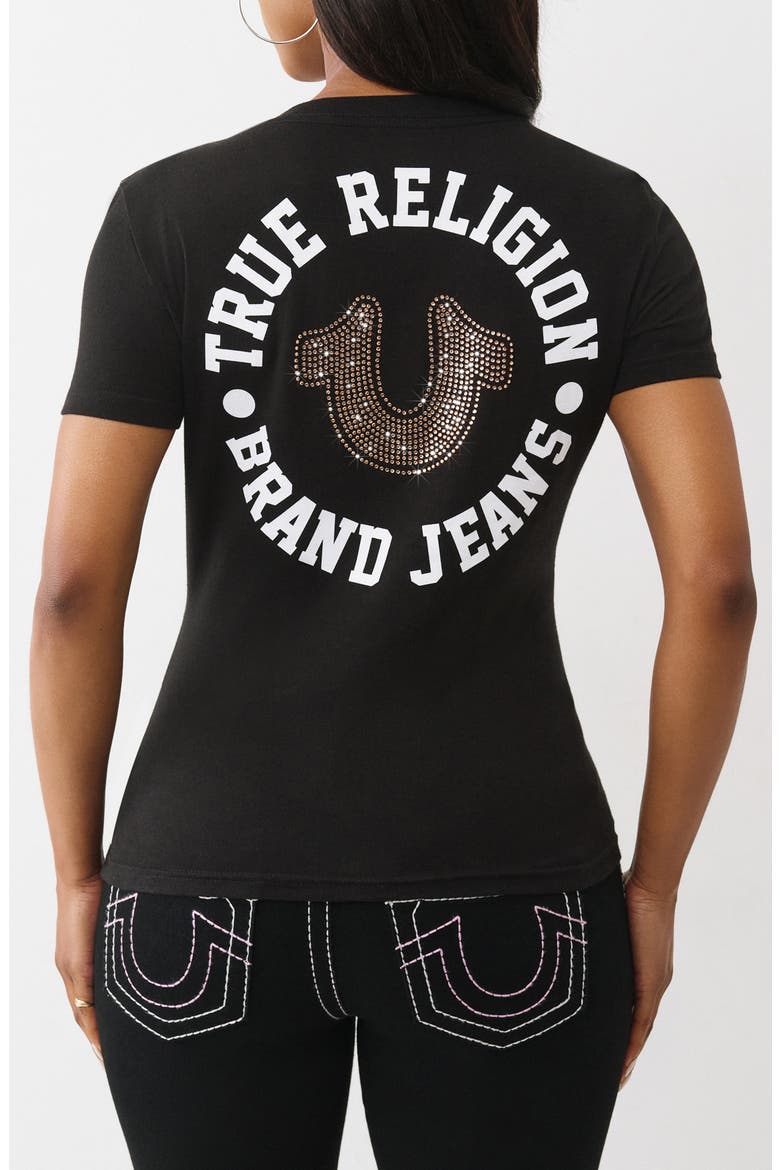 Crystal Horseshoe V-Neck T-Shirt, Alternate, color, JET BLACK