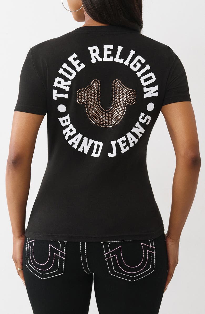 True Religion Crystal Horseshoe V-Neck T-Shirt, Alternate, color, 