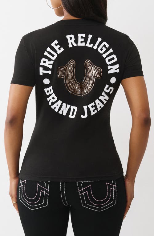 True Religion Crystal Horseshoe V-neck T-shirt In Black