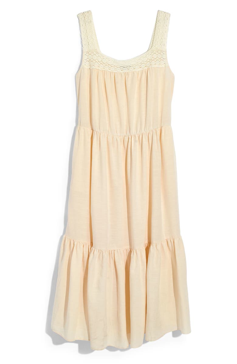 Madewell Crochet Strap Tiered Midi Dress, Alternate, color,