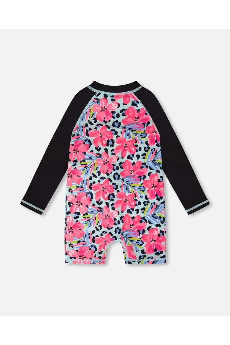 One-Piece Long Sleeve Floral and Leopard Rashguard, Alternate, color, Blue Floral and Leopard Print